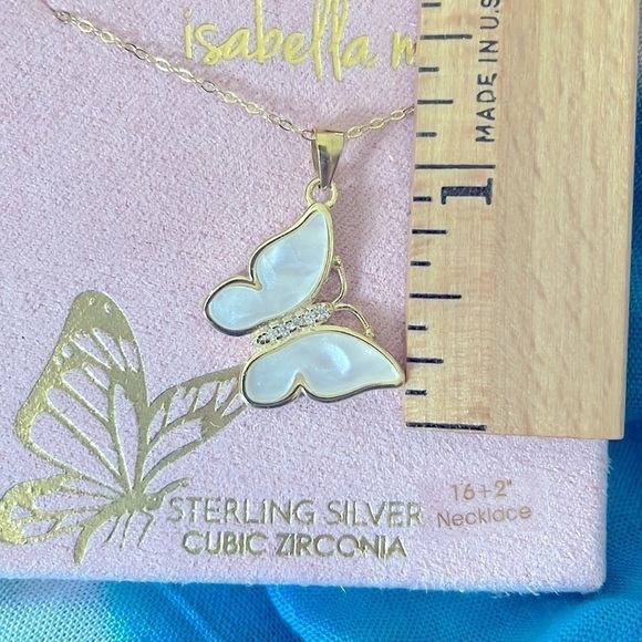 Brand New Isabella M. Sterling Silver Cubic Zirconia Butterfly Necklace - Picture 4 of 6